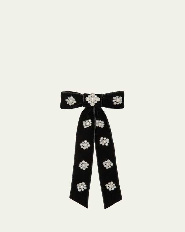 Lynette Pearly Velvet Bow Barrette